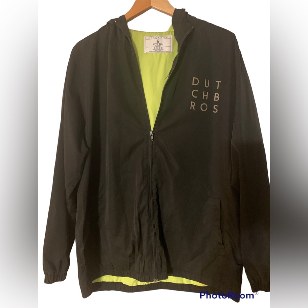 Dutch bros black windbreaker rain jacket sz l